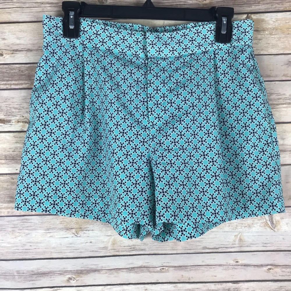 Joe Fresh Shorts Womens 4 Blue Pleated Relaxed Fit Elastic Waist Geometric Print